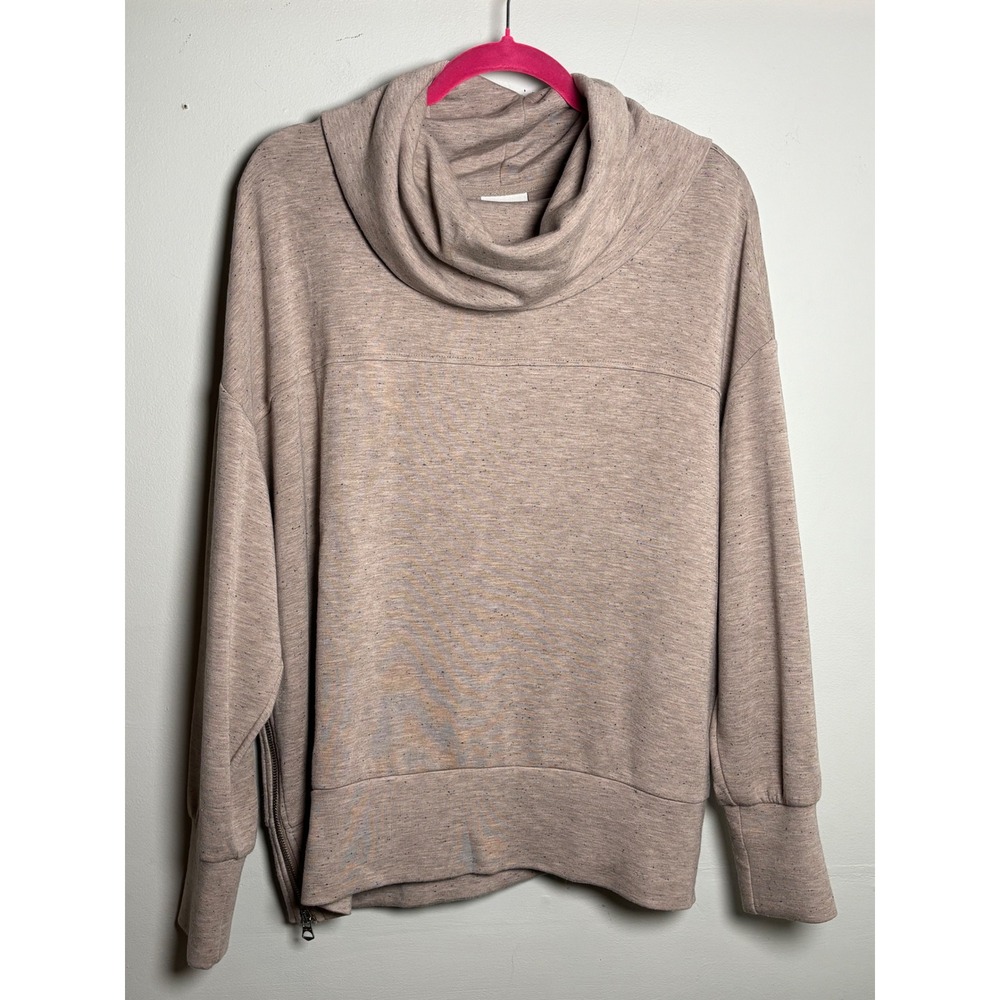 Varley Priya DoubleSoft Cowl Neck Side Zip Cozy Lounge Taupe Medium - Picture 2 of 8
